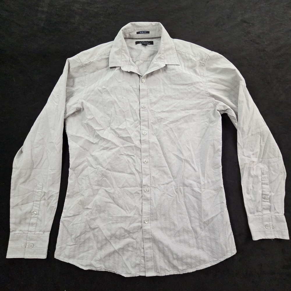 Marc Anthony Gray Check Long Sleeve Slim Fit Button-Up Cotton Shirt Men's M
